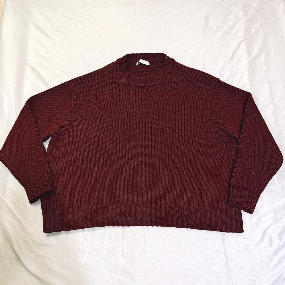 Zara Oversized Chunky Knit Crewneck Sweater - Burgundy / Maroon (Size L)